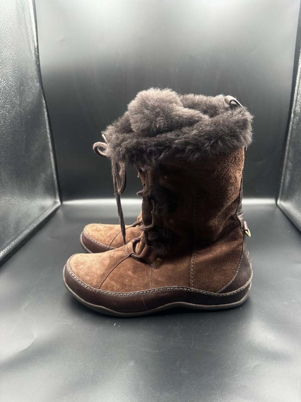 The North Face Women's Brown Suede Fur-Lined Lace-Up Winter Boots Size 10 - Picture 2 of 7